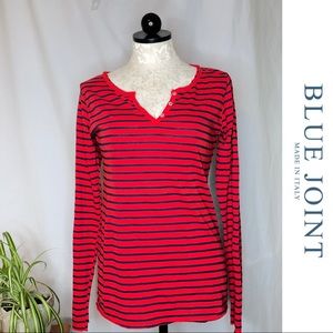 🆕 Blue Joint Red Striped T-shirt Long Sleeve